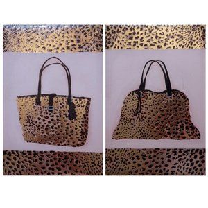 Wall Art Set of 2 Unframed CANVASES HANDBAGS in ANIMAL PRINT BLUSH & GOLD